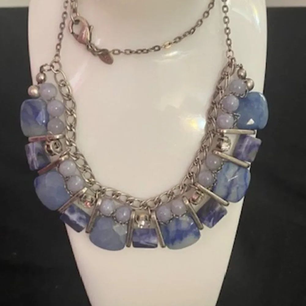 Chico's Blue/Gray Stones silver tone hardware necklace